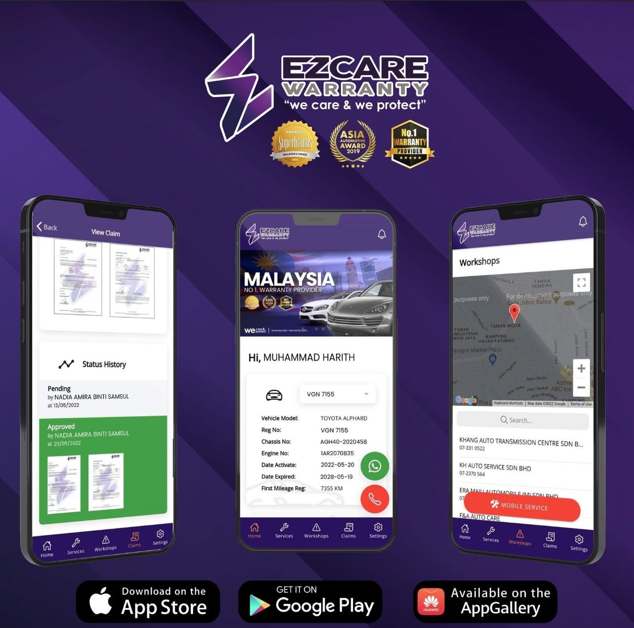Ezcare Warranty now is switching to the digital warranty claim transition. You now can check your vehicle policy, warranty claims status, recommended workshop & more with our mobile app.  Download our mobile app now under Ezcare 